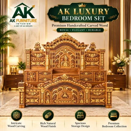 AK Taj Mahal Head Box Design – Sagwan Wood | King Size - AKF-HB-S-5051